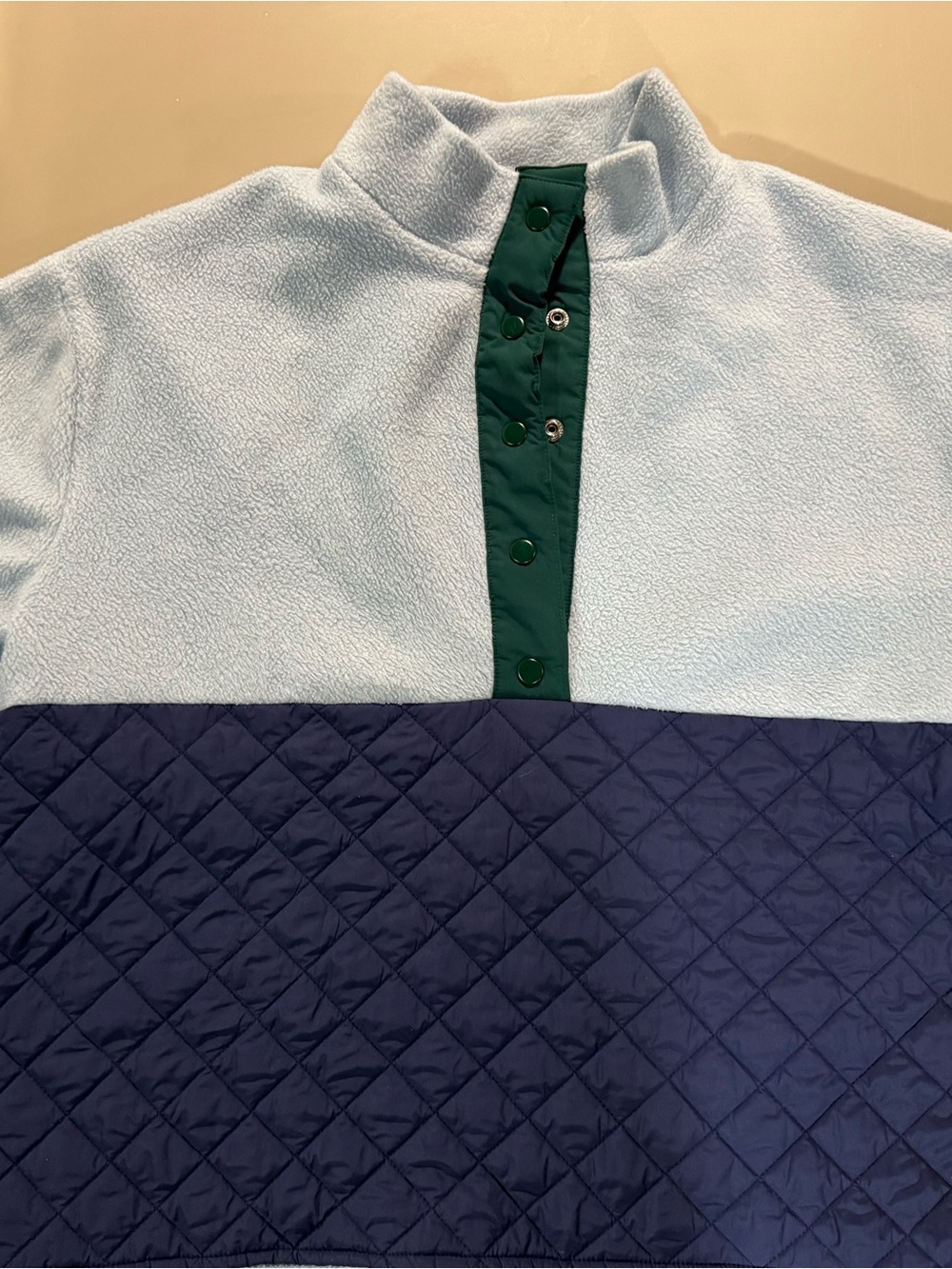 J. Crew Light Blue, Navy & Forest Green Quilted Fleece Pullover